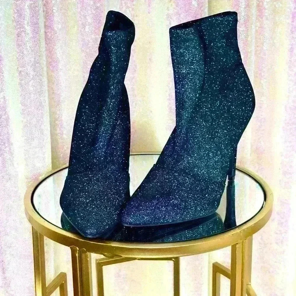 Soft fabric black with silver thread metallic booties.